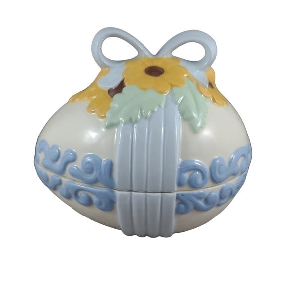 vintage Ceramic Easter Egg Candy Dish Container Sunflowers Spring Serving Ware - Picture 4 of 10